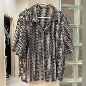 Zara Men's Black and Brown Striped Shirt